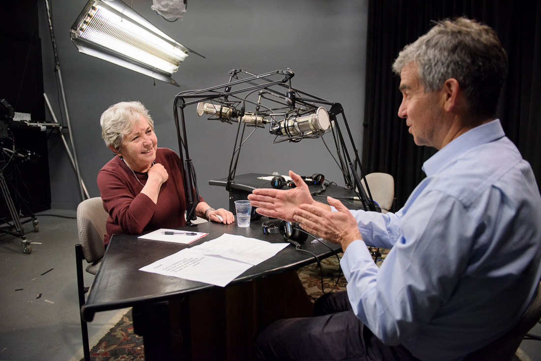 Dean Dan Schwartz talks in February 2017 with Prof. Rachel Lotan, director emerita of STEP, on “School’s In,” the GSE’s new Stanford Radio program on SiriusXM.