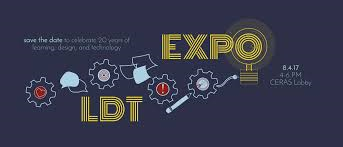 The words LDT Expo. The O in Expo is a lightbulb, and there are gears and circuits in the image connected to light it up.